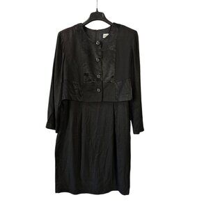 Vintage Gemini II Women Black Shift Dress Buttons Zip Long Sleeve Size 18 Should